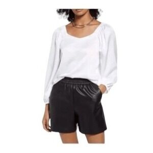 Halogen Puff‎ Sleeve Blouse White Sweetheart Neck Elastic Shoulders